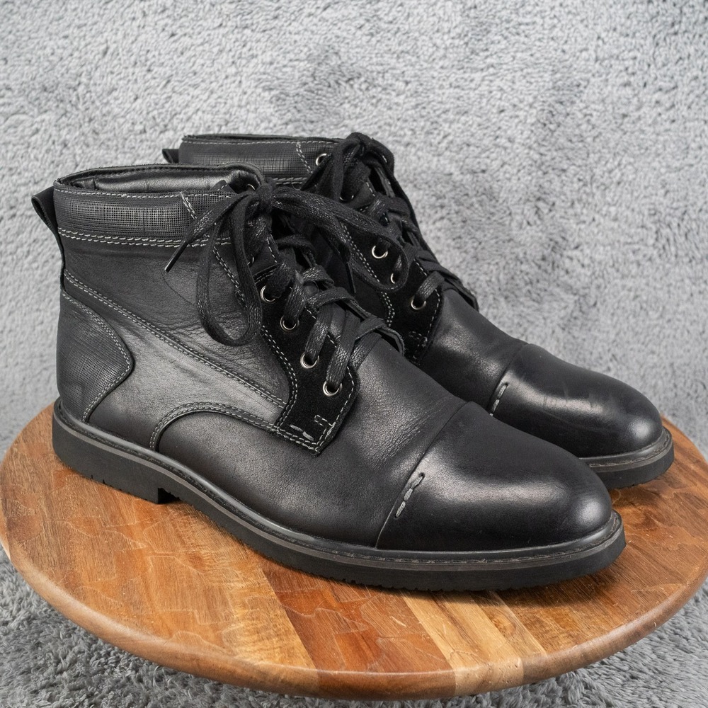 Propet Leather Boots Black Mens 11.5 Wide Ford Ankle Boots Combat Dress MDX032L